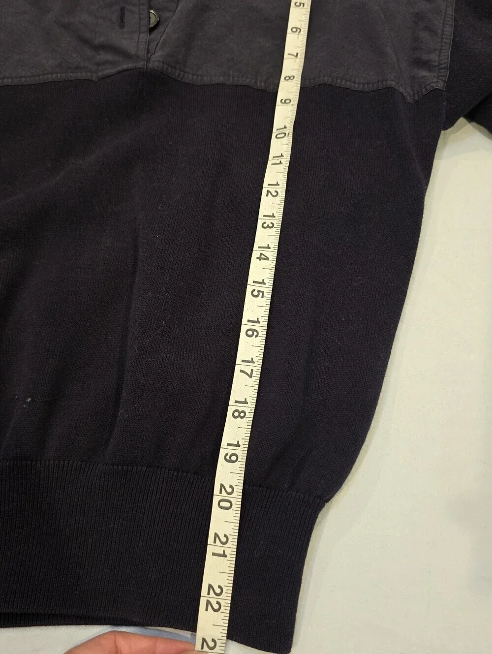 COS Small  navy colorblock button up quarter button long sleeve sweater